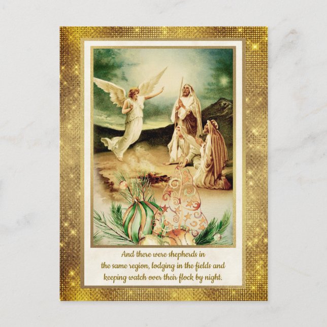 Postal Nativity Shepherds & Angels Golden Christmas (Anverso)
