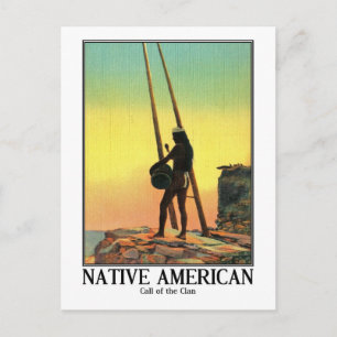 Postal Nativo americano, llamada del clan, vintage