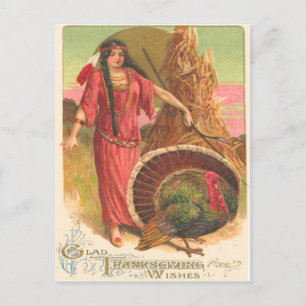 Postal Nativo americano y pavo