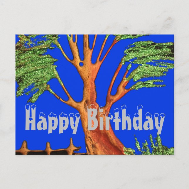 Postal Natural Happy Birday Colorous Blue sky Acacia (Anverso)