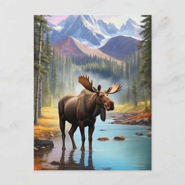 Postal *~* Naturaleza AP49 MOOSE Mountain Forest STREAM (Anverso)