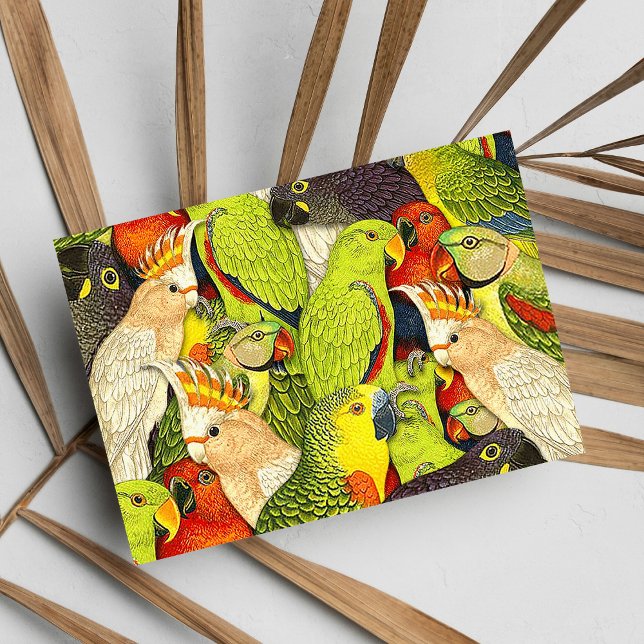 Postal Naturaleza caprichosa Perros verdes Patrón de aves (Whimsical Nature Green Parrots Birds Pattern)