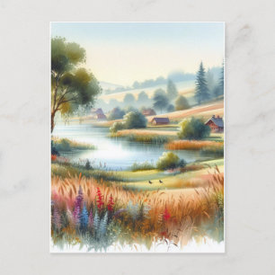 Postal Naturaleza escénica acuarela estilo vintage