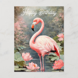 Postal Naturaleza Lotus Pond Pink Flamingo Vintage