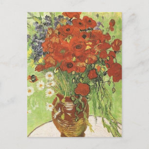 Postal Naturaleza muerta - Amapolas rojas y margaritas