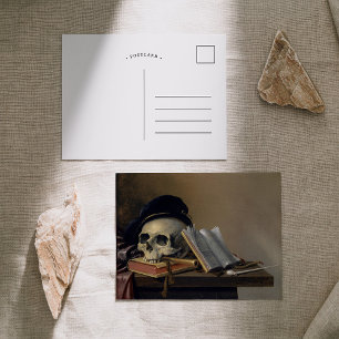 Postal Naturaleza muerta con calavera   Harmen Steenwyck