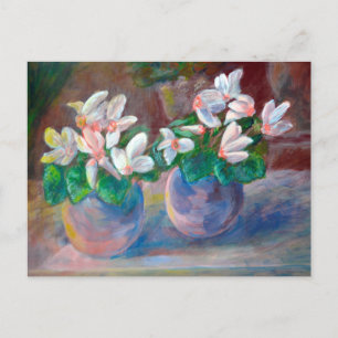 Postal Naturaleza Muerta con Pintura de Ciclamen Rosa
