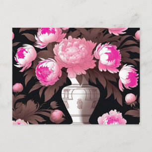 Postal Naturaleza muerta de peonías opulentas