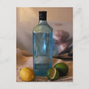 Postal Naturaleza muerta de "Verano" con botella y cítric