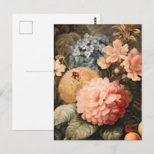 Postal Naturaleza muerta floral vintage con flor roja y b