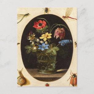 Postal Naturaleza Muerta Flores e Insectos de Clara Peete