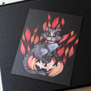Postal Naturaleza otoñal del gato negro Jack O Lantern