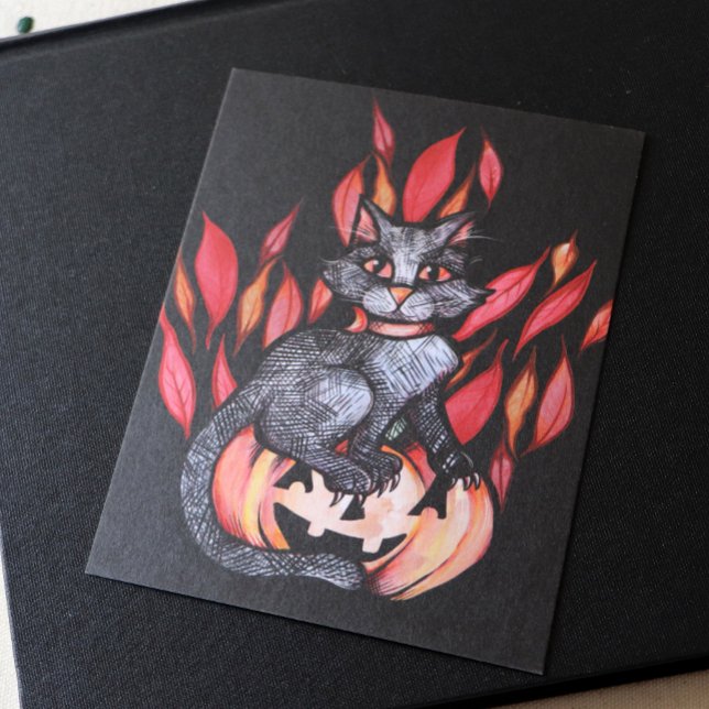 Postal Naturaleza otoñal del gato negro Jack O Lantern (Subido por el creador)