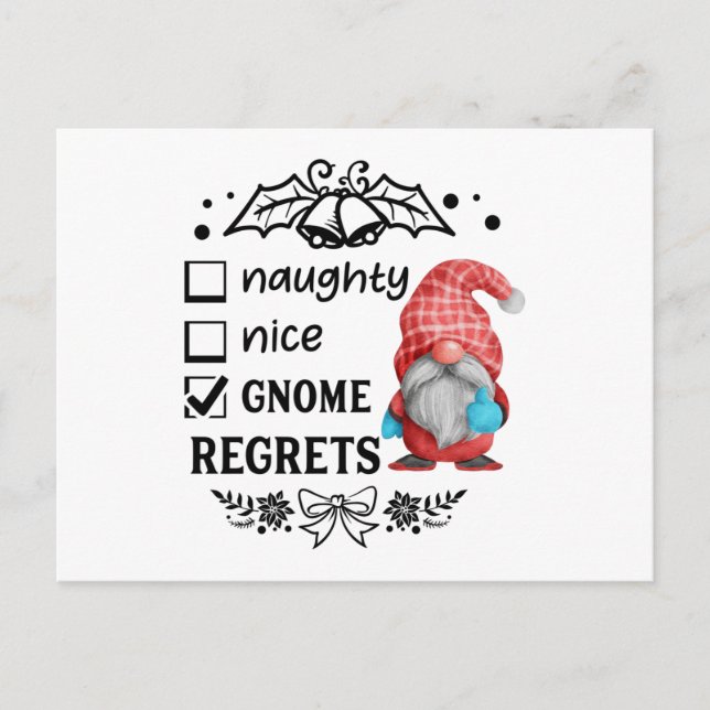 Postal Naughty Nice Gnome lamenta a los Navidades Gnome (Anverso)