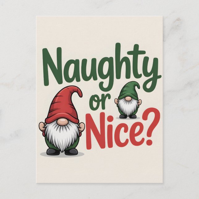 Postal Naughty or Nice Christmas Graphic: Cute Gnomes (Anverso)