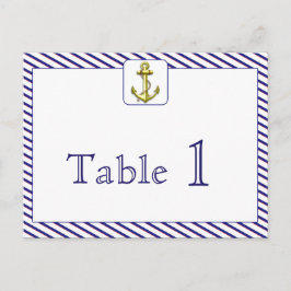 Postal Nautical Anchor Blue Stripe Boda Número de tabla