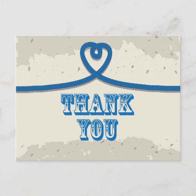 Postal Nautical Beach Blue Heart Knot Gracias (Anverso)