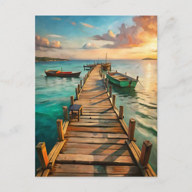 Postal Nautical Beach Pier Boats Coastal  (Anverso)