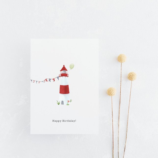 Postal Nautical Lighthouse Beach Happy Birthday Balloon (Subido por el creador)