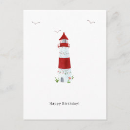 Postal Nautical Lighthouse Beach Happy Birthday Seagulls