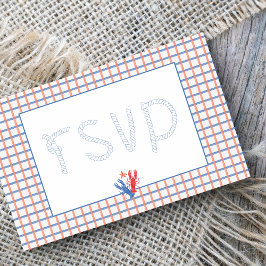 Postal Nautical Lobster Red, Blue Wedding RSVP