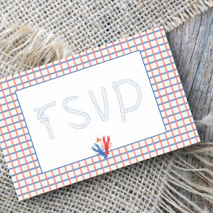 Postal Nautical Lobster Red, Blue Wedding RSVP