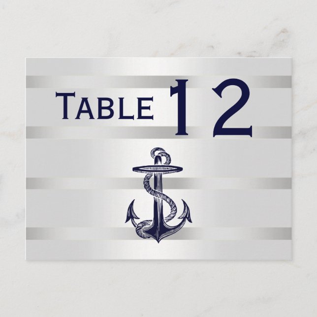 Postal Nautical Navy Blu Anchor Silver Número de mesa H (Anverso)