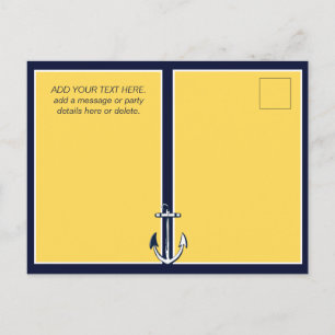 Postal Nautical Navy Blue Yellow Anchor Birday Party