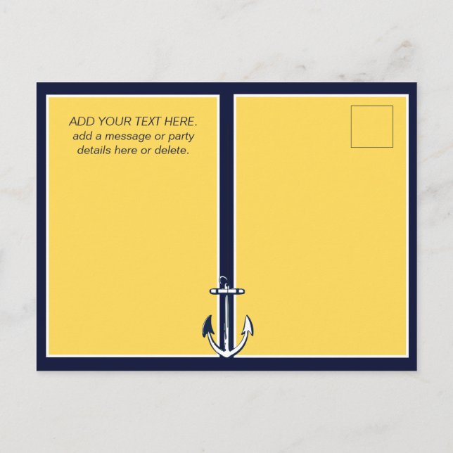 Postal Nautical Navy Blue Yellow Anchor Birday Party (Reverso)