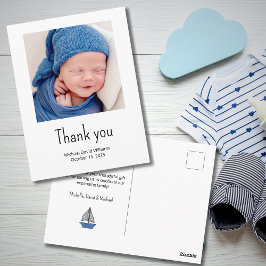 Postal Nautical Sailboat Baby Boy Photo Shower Thank You