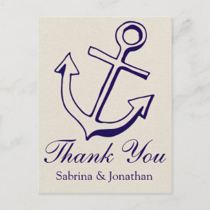 Postal Nautical Thank You Anchor Navy Blue Tan Boda