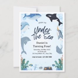 Postal Nautico Océano Azul Bajo El Delfín Marino Cumpleañ