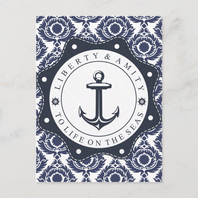 Postal Nautico y damasco azul y blanco (Anverso)