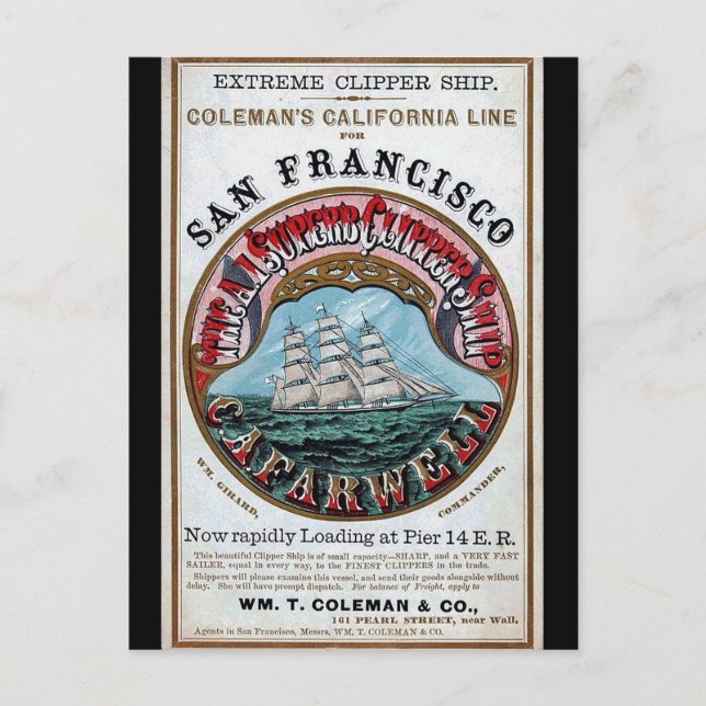 Postal Nave de vela California Farwell Clipper 1900 (Anverso)