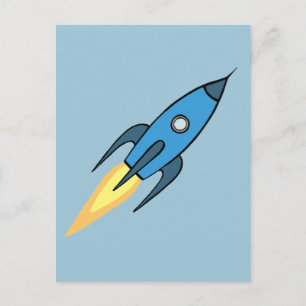 Postal Nave Espacial Retro Azul Cohete Simple Moderno