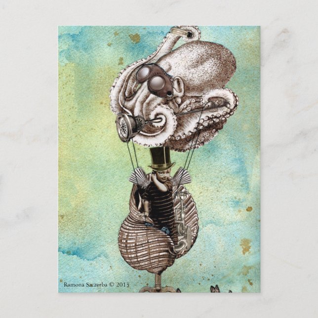 Postal Nave Octópodo Steampunk (Anverso)