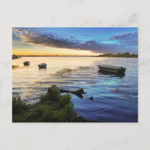 Postal Navegación En Barco Reflejado Desde El Amanecer