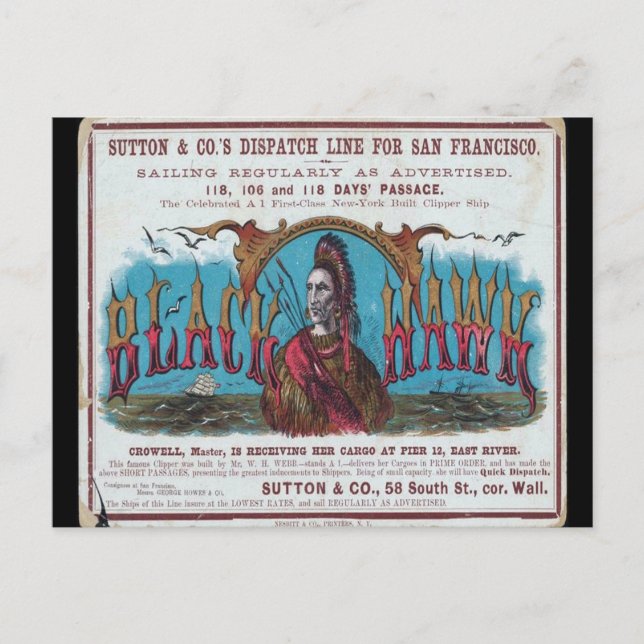 Postal Navegación por Black Hawk Clipper (Anverso)