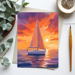 Postal Navegando al Atardecer Pintura del Océano Coster