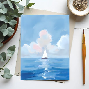 Postal Navegando en Azul   Pintura del Océano de Barco de