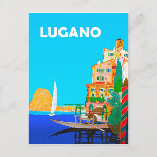 Postal Navegando en el lago Lugano, verano en Suiza