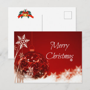 Postal Navidad - Adorno Rojo y Copos de Nieve Blancos