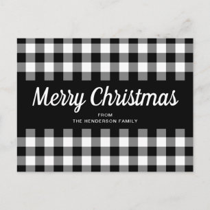 Postal Navidad Alegre Cuadros de Gingham Negro Blanco Rús