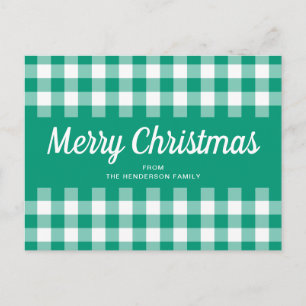 Postal Navidad Alegre de Cuadros Gingham Verde Rústico