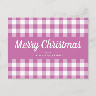 Postal Navidad alegre de cuadros rosados modernos
