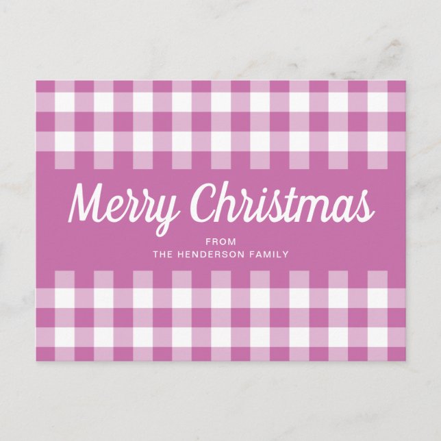 Postal Navidad alegre de cuadros rosados modernos (Anverso)