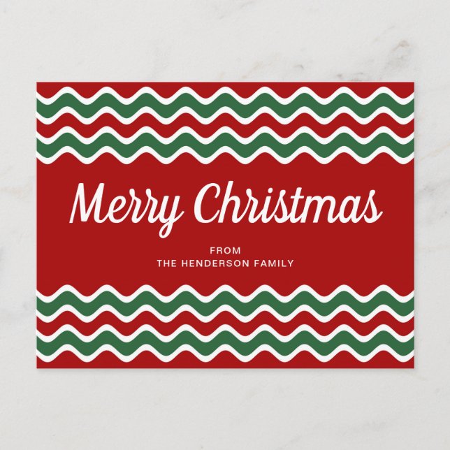 Postal Navidad Alegre Estirpes Rojo Verde Moderno (Anverso)