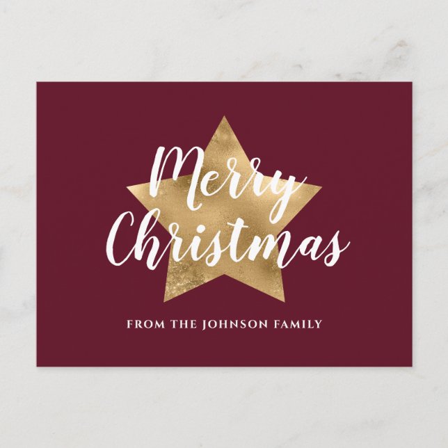 Postal Navidad Alegre Estrella Dorada Burgundy Rojo Moder (Anverso)