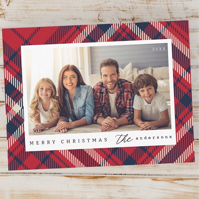 Postal Navidad Alegre Plaid Moderno Foto Familiar Persona (Subido por el creador)
