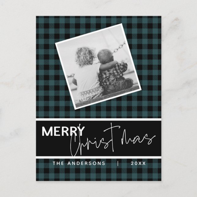 Postal Navidad Alegre Plaid Rústico Moderno Foto (Anverso)